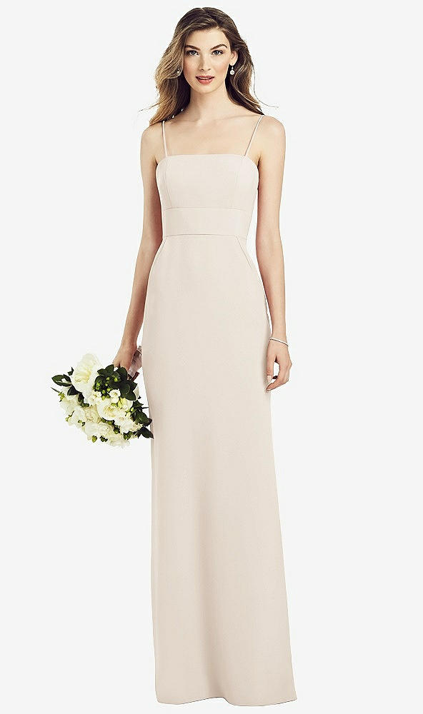 Front View - Oat Spaghetti Strap A-line Crepe Dress with Pockets