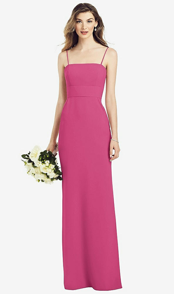 Front View - Tea Rose Spaghetti Strap A-line Crepe Dress with Pockets