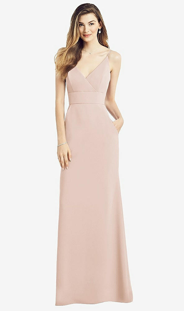 Front View - Cameo V-Back Spaghetti Strap Maxi Dress with Pockets