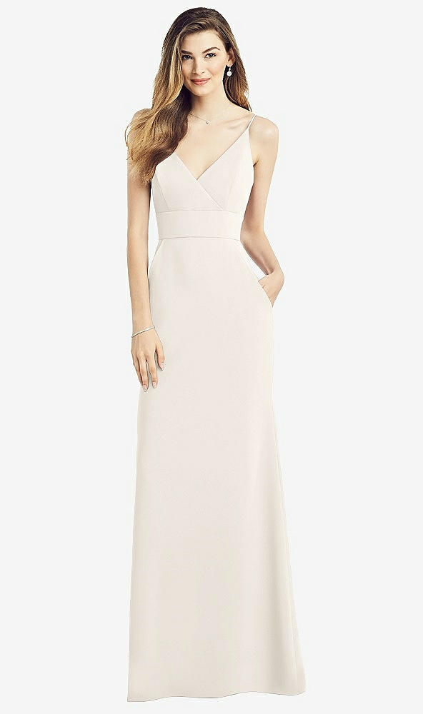 Front View - Ivory V-Back Spaghetti Strap Maxi Dress with Pockets