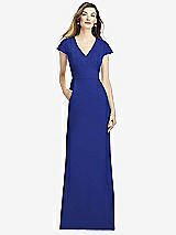 Alt View 1 Thumbnail - Cobalt Blue Cap Sleeve A-line Crepe Gown with Pockets
