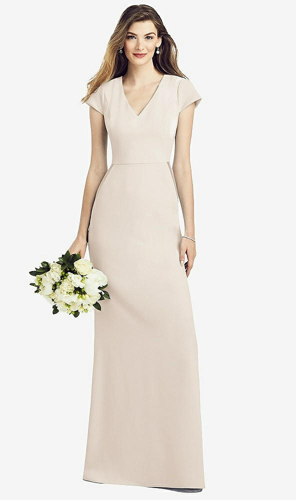 Front View - Oat Cap Sleeve A-line Crepe Gown with Pockets