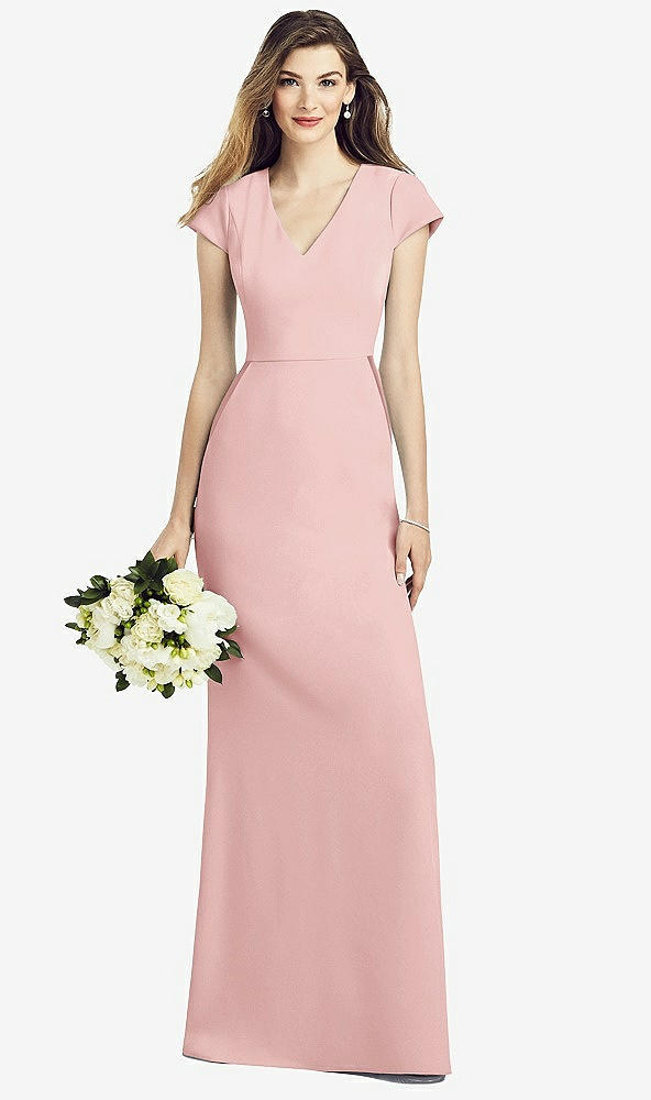Front View - Rose Cap Sleeve A-line Crepe Gown with Pockets