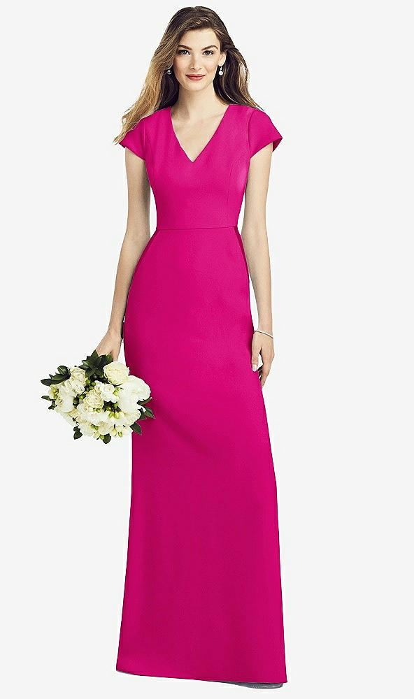 Front View - Think Pink Cap Sleeve A-line Crepe Gown with Pockets