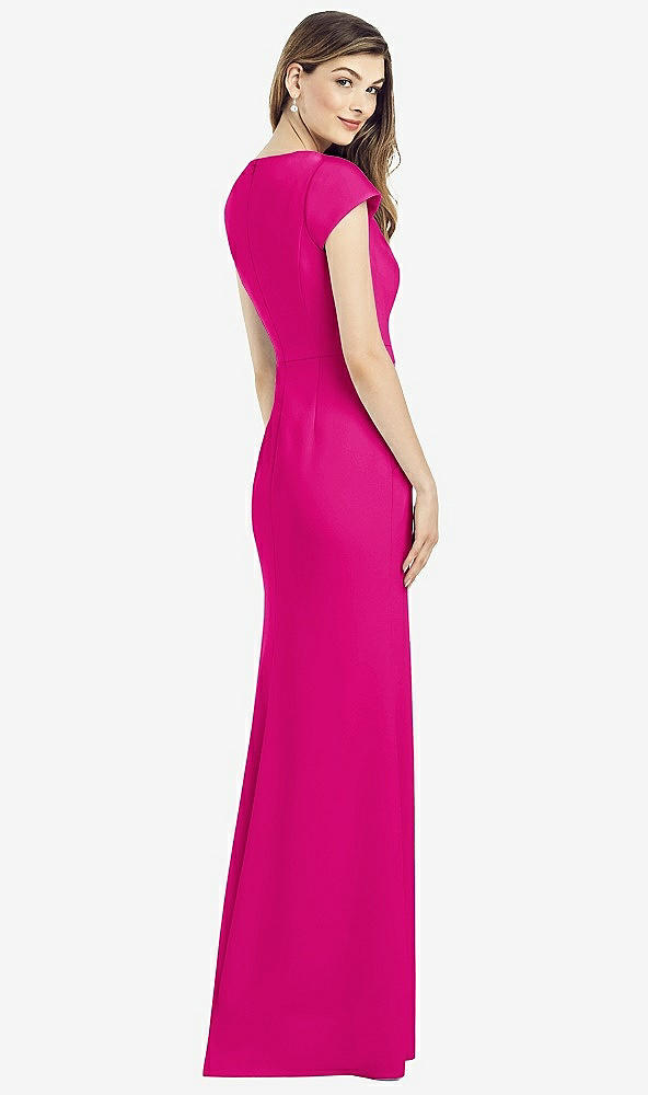 Back View - Think Pink Cap Sleeve A-line Crepe Gown with Pockets