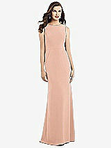Rear View Thumbnail - Pale Peach Draped Backless Crepe Dress with Pockets