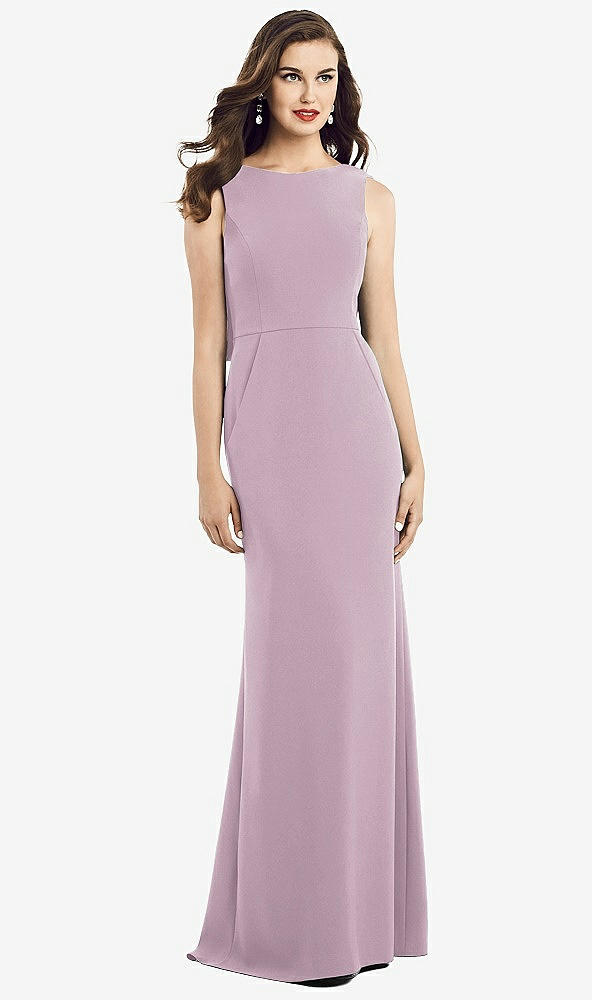 Back View - Suede Rose Draped Backless Crepe Dress with Pockets