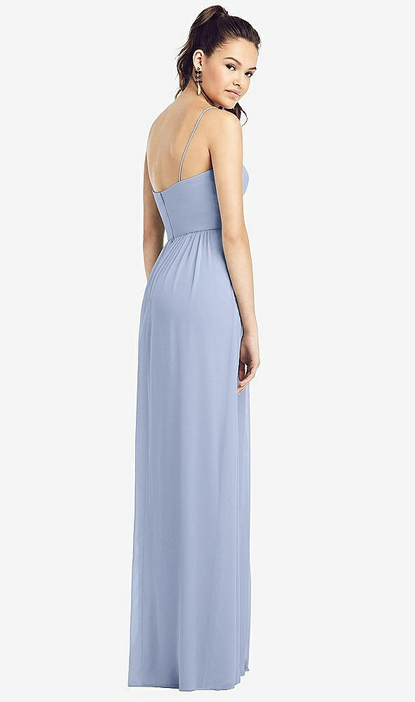 Back View - Sky Blue Slim Spaghetti Strap Chiffon Dress with Front Slit