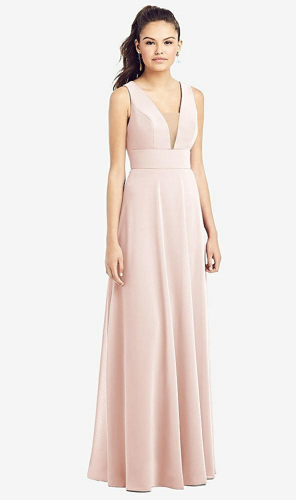 Front View - Blush & Light Nude Adjustable Strap Illusion Neck Chiffon Gown