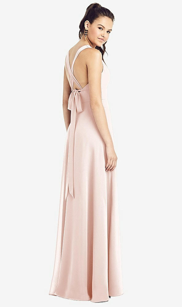 Back View - Blush & Light Nude Adjustable Strap Illusion Neck Chiffon Gown