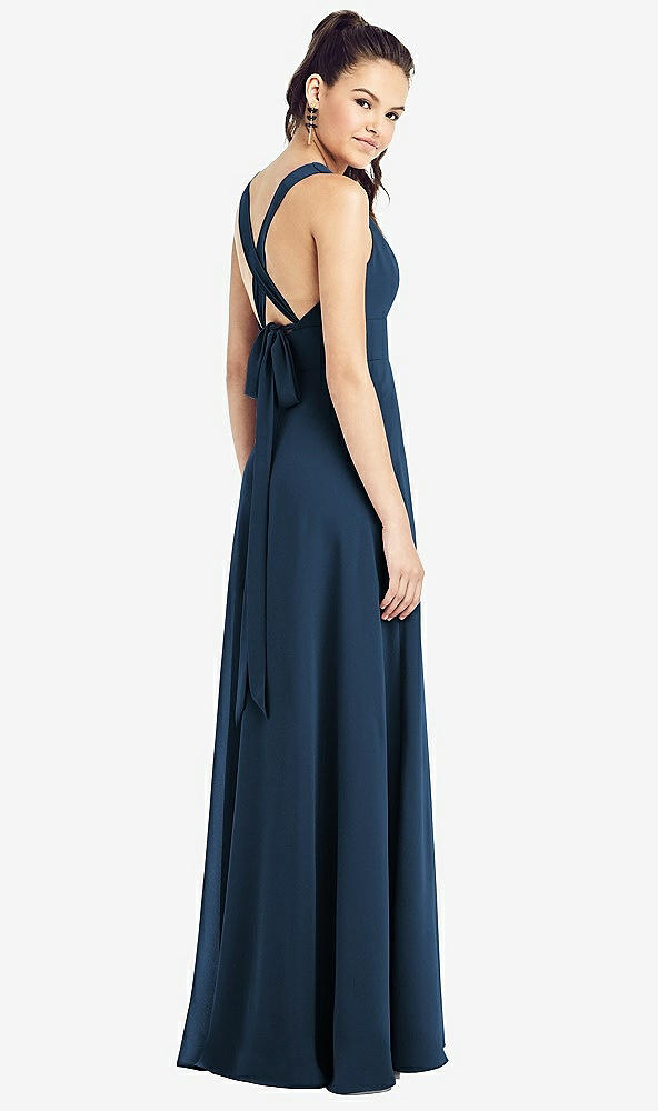 Back View - Sofia Blue & Light Nude Adjustable Strap Illusion Neck Chiffon Gown