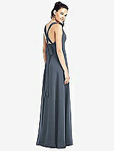 Rear View Thumbnail - Silverstone & Light Nude Adjustable Strap Illusion Neck Chiffon Gown