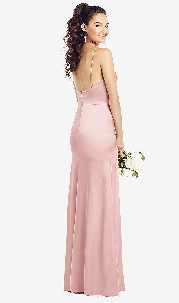 Back View - Rose Slim Spaghetti Strap Wrap Bodice Trumpet Gown