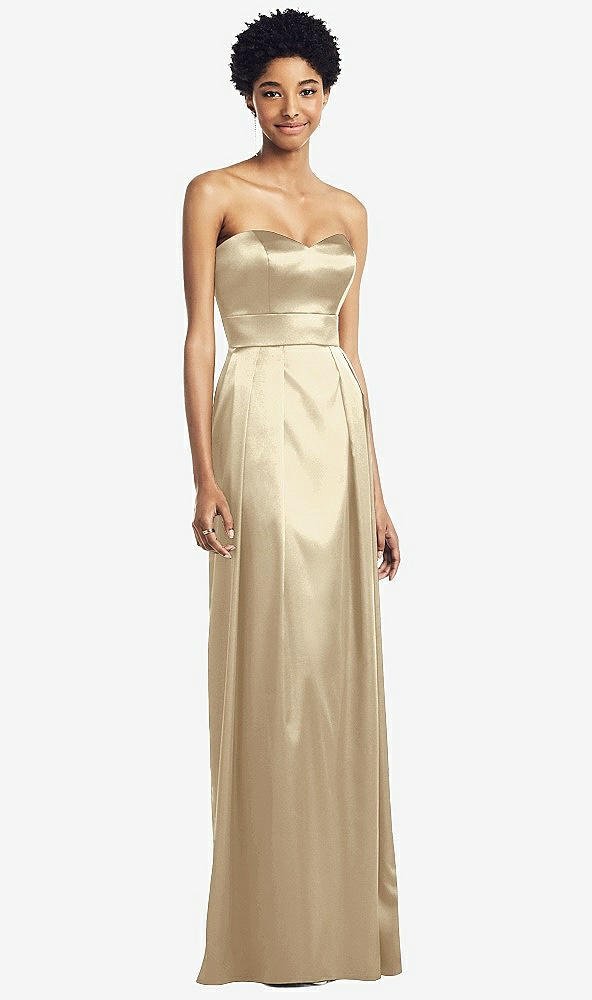 Front View - Banana Sweetheart Strapless Pleated Skirt Dress with Pockets