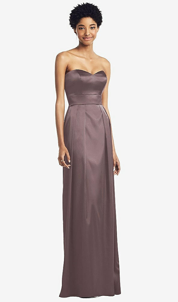 Front View - French Truffle Sweetheart Strapless Pleated Skirt Dress with Pockets