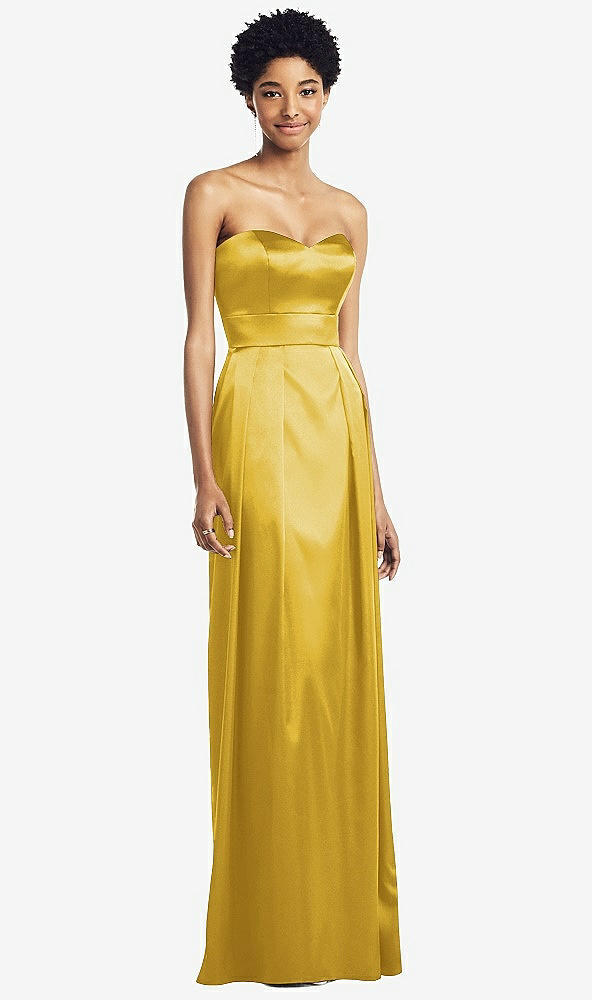 Front View - Marigold Sweetheart Strapless Pleated Skirt Dress with Pockets