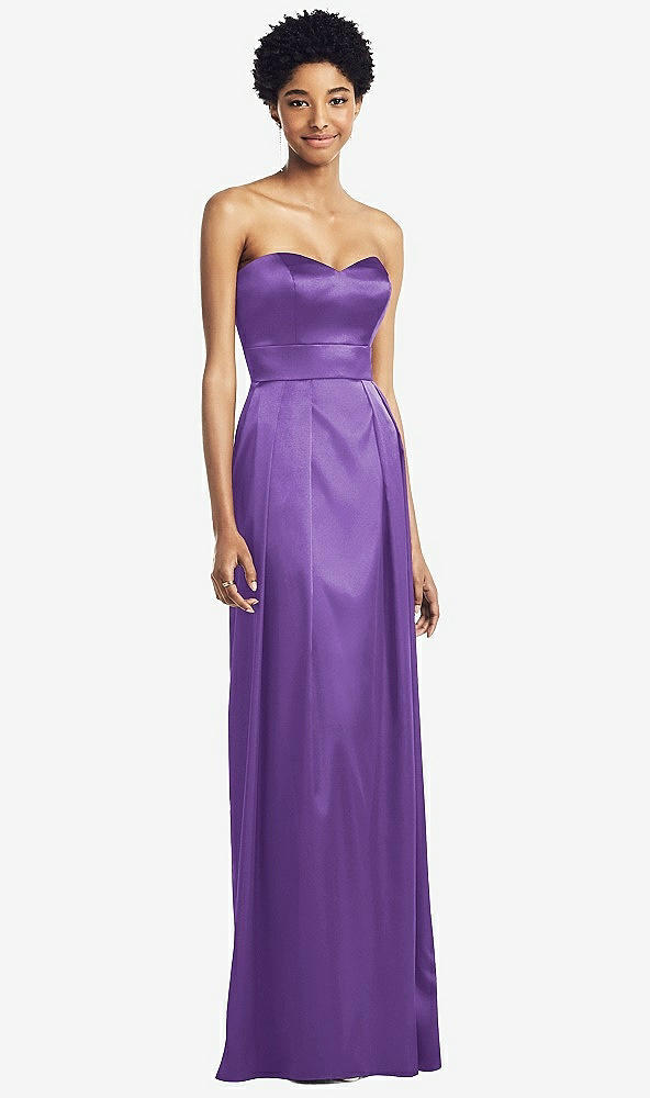 Front View - Pansy Sweetheart Strapless Pleated Skirt Dress with Pockets