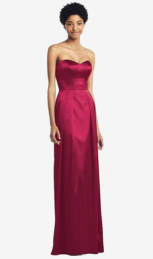 Front View - Valentine Sweetheart Strapless Pleated Skirt Dress with Pockets