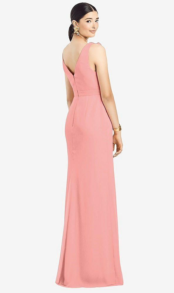 Back View - Apricot Sleeveless Ruffled Wrap Chiffon Gown