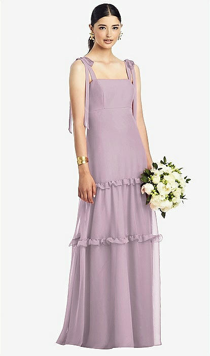 Bowed Tie-shoulder Chiffon Bridesmaid Dress With Tiered Ruffle