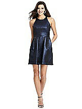Front View Thumbnail - Blue Moon Metallic Halter Cocktail Dress with Pockets