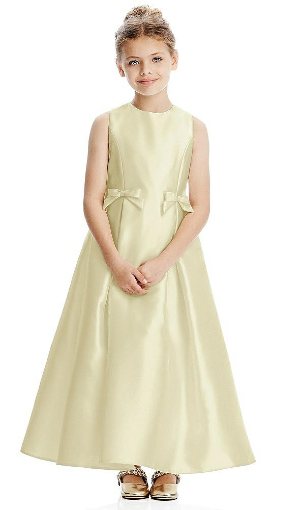 Front View - Butter Yellow Princess Line Satin Twill Flower Girl Dress with Bows