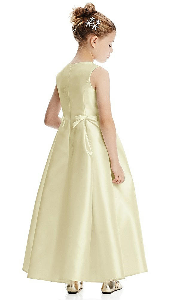 Back View - Butter Yellow Princess Line Satin Twill Flower Girl Dress with Bows