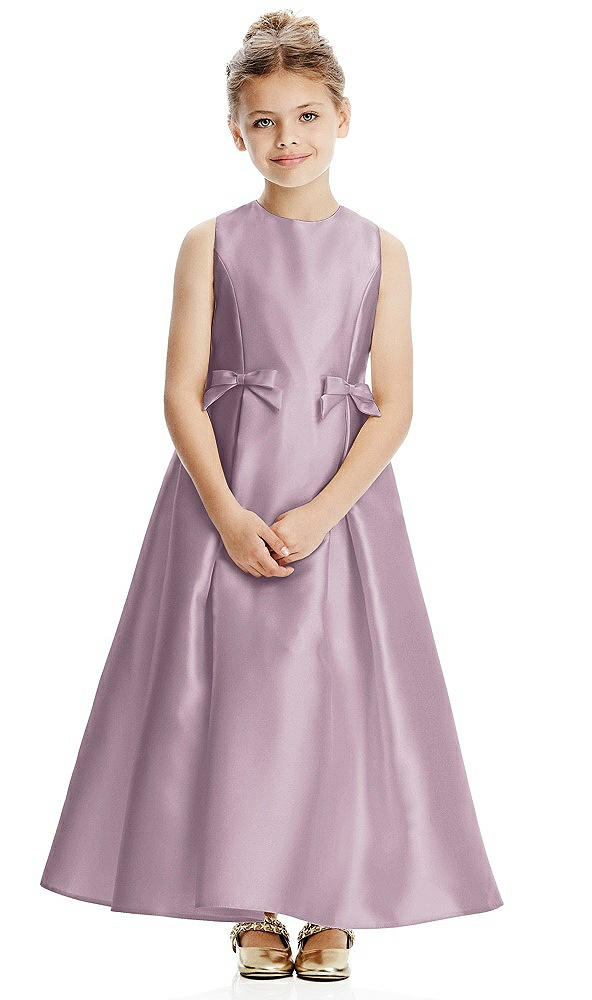 Front View - Suede Rose Princess Line Satin Twill Flower Girl Dress with Bows