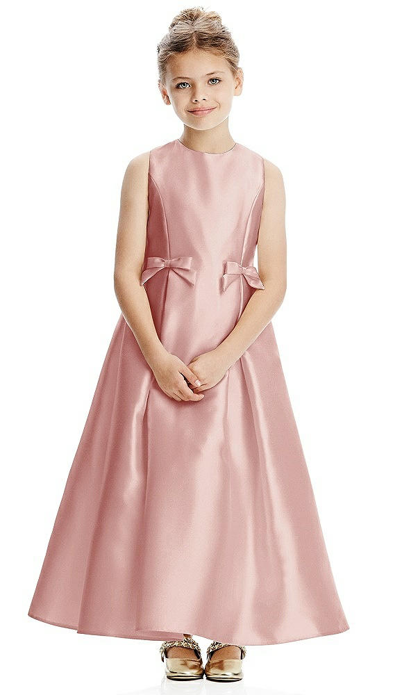 Front View - Rose Princess Line Satin Twill Flower Girl Dress with Bows
