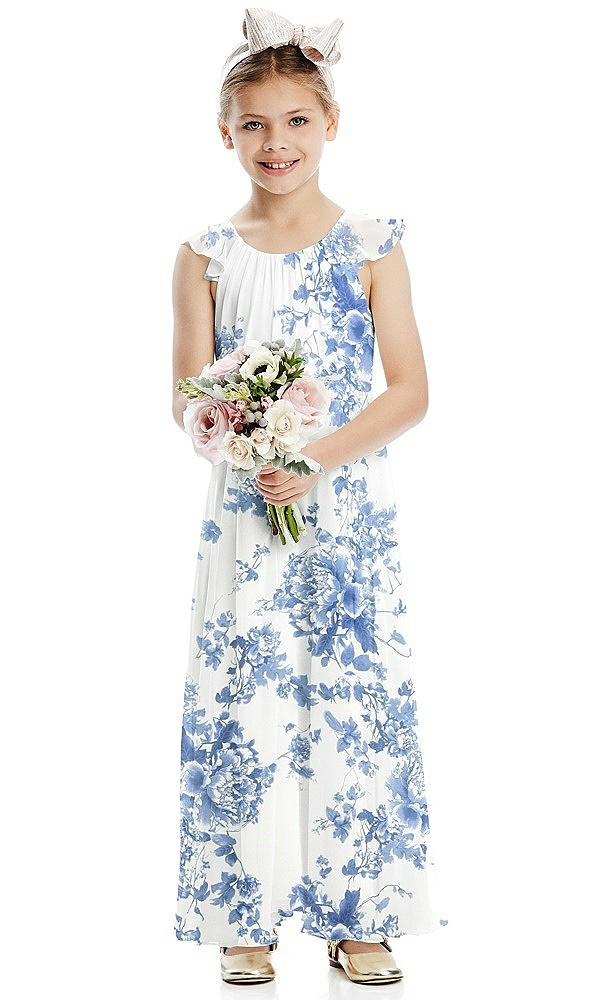 Front View - Cottage Rose Dusk Blue Flower Girl Dress FL4070