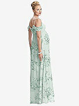 Rear View Thumbnail - Mint Green Floral Draped Cold-Shoulder Chiffon Maternity Dress