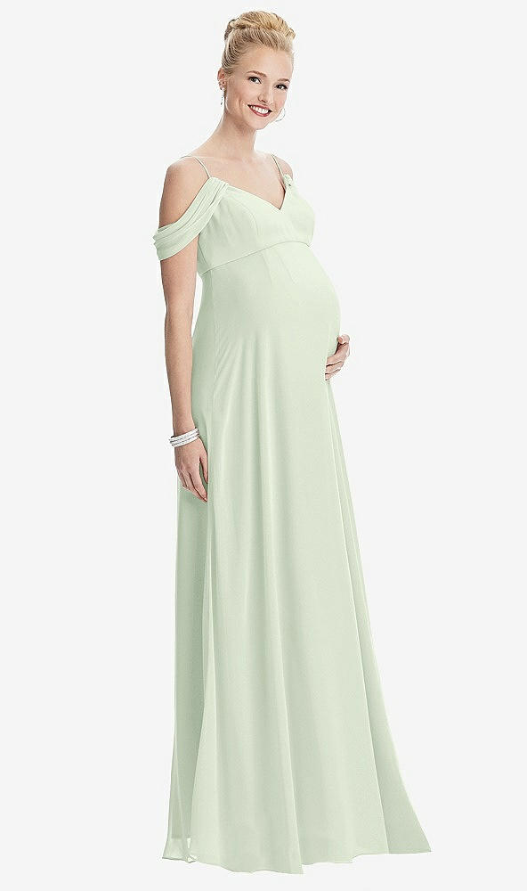 Front View - Mint Green Draped Cold-Shoulder Chiffon Maternity Dress
