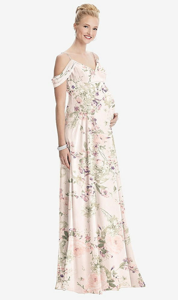 Front View - Blush Garden Draped Cold-Shoulder Chiffon Maternity Dress
