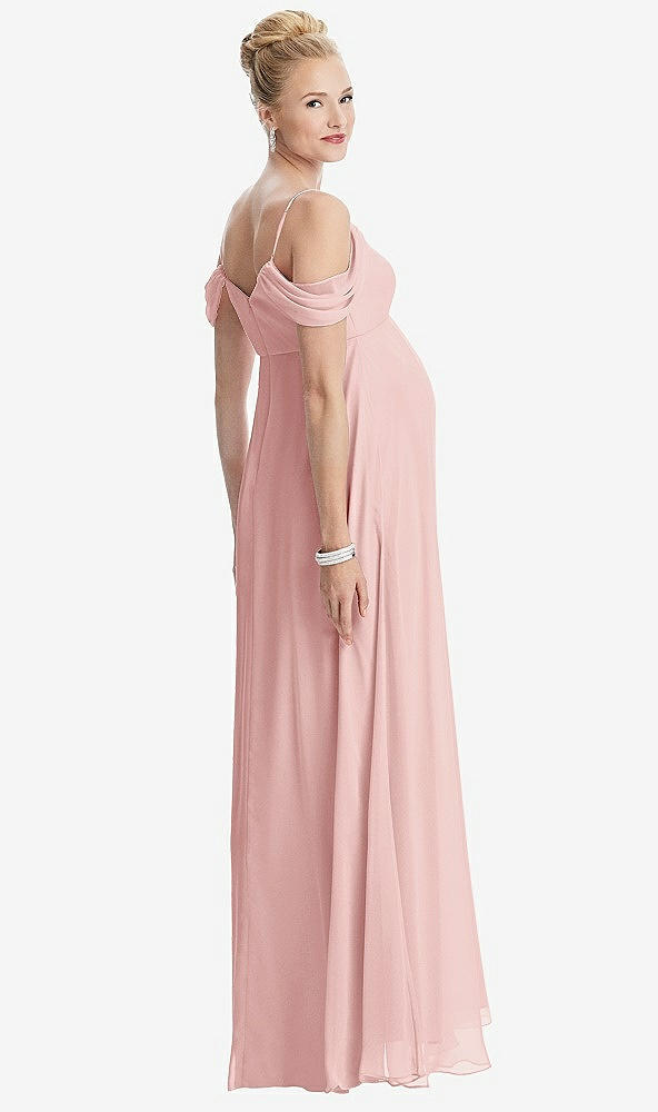 Back View - Rose Draped Cold-Shoulder Chiffon Maternity Dress