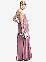Rear View Thumbnail - Dusty Pink Strapless Chiffon Shirred Skirt Maternity Dress