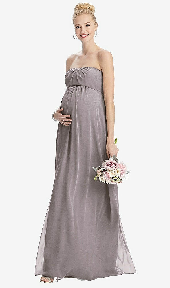 Front View - Cashmere Gray Strapless Chiffon Shirred Skirt Maternity Dress