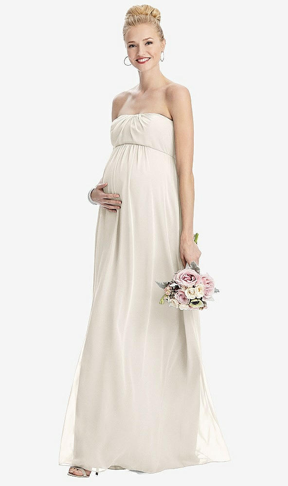 Front View - Ivory Strapless Chiffon Shirred Skirt Maternity Dress