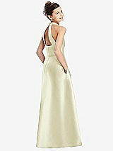 Rear View Thumbnail - Butter Yellow Halter Open-back Satin Junior Bridesmaid Dress with Pockets