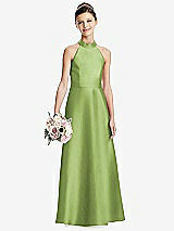 Front View Thumbnail - Mojito Halter Open-back Satin Junior Bridesmaid Dress with Pockets
