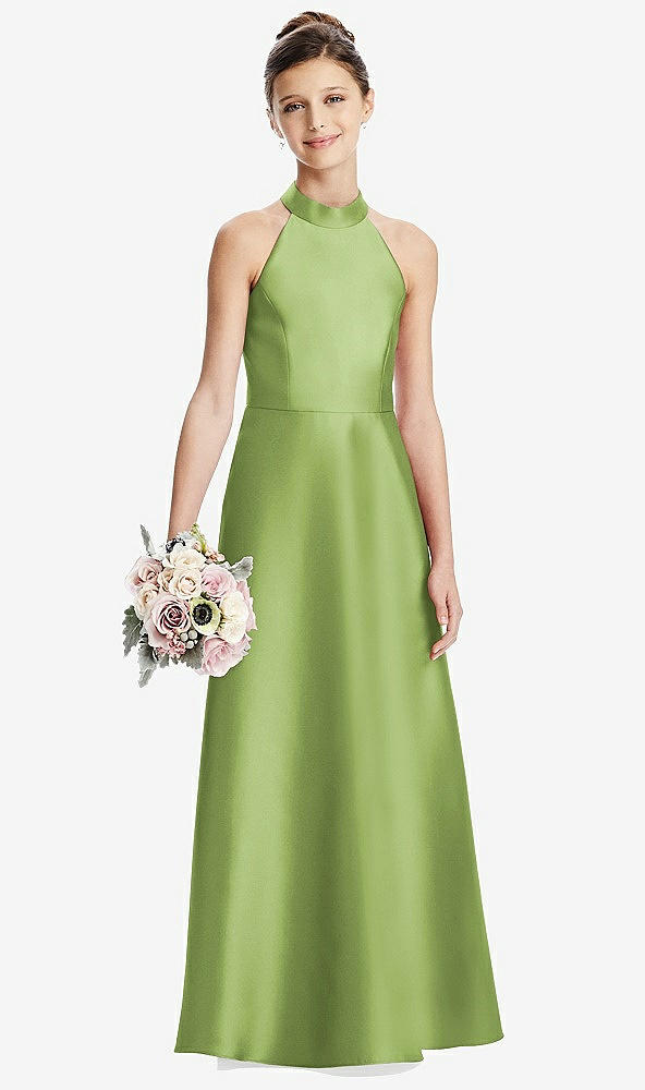 Front View - Mojito Halter Open-back Satin Junior Bridesmaid Dress with Pockets