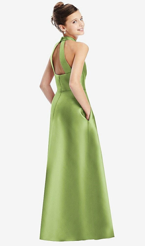 Back View - Mojito Halter Open-back Satin Junior Bridesmaid Dress with Pockets