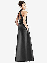 Rear View Thumbnail - Pewter Halter Open-back Satin Junior Bridesmaid Dress with Pockets