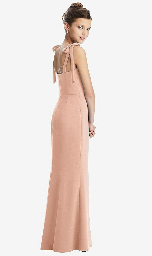 Back View - Pale Peach Flat Tie-Shoulder Juniors Dress with Trumpet Skirt