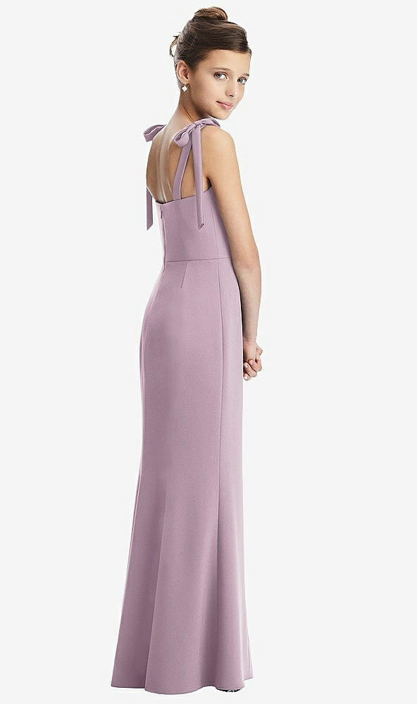 Back View - Suede Rose Flat Tie-Shoulder Juniors Dress with Trumpet Skirt