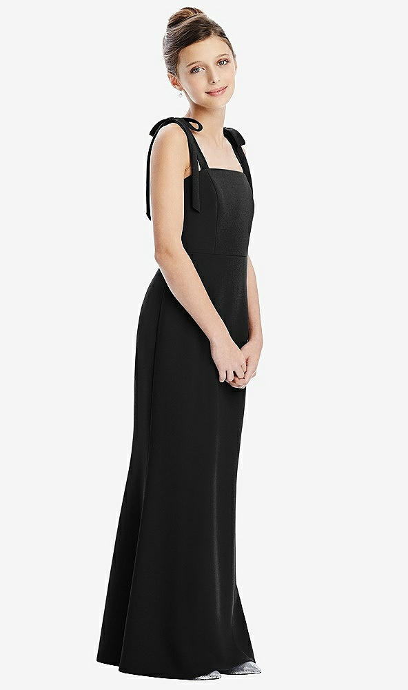 Front View - Black Flat Tie-Shoulder Juniors Dress with Trumpet Skirt