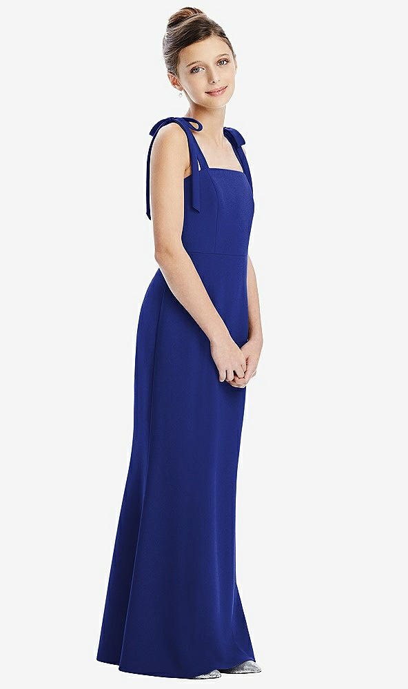 Front View - Cobalt Blue Flat Tie-Shoulder Juniors Dress with Trumpet Skirt