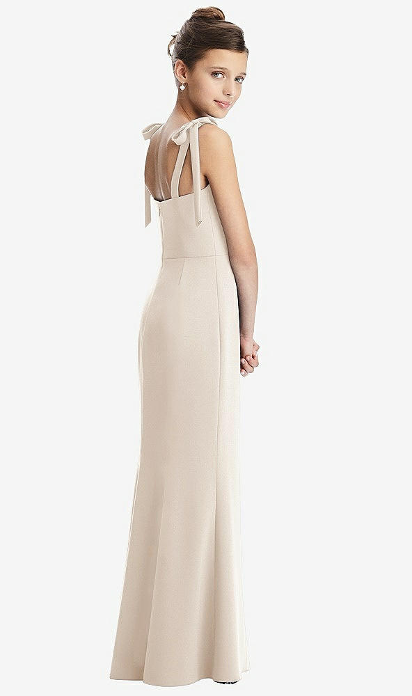 Back View - Oat Flat Tie-Shoulder Juniors Dress with Trumpet Skirt