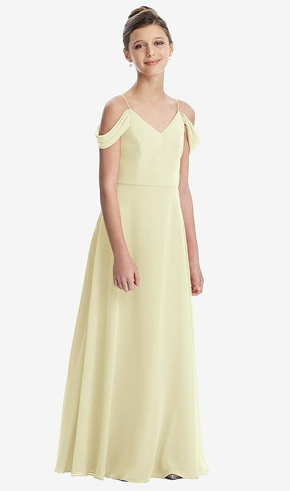 Front View - Butter Yellow Draped Cold Shoulder Chiffon Juniors Dress