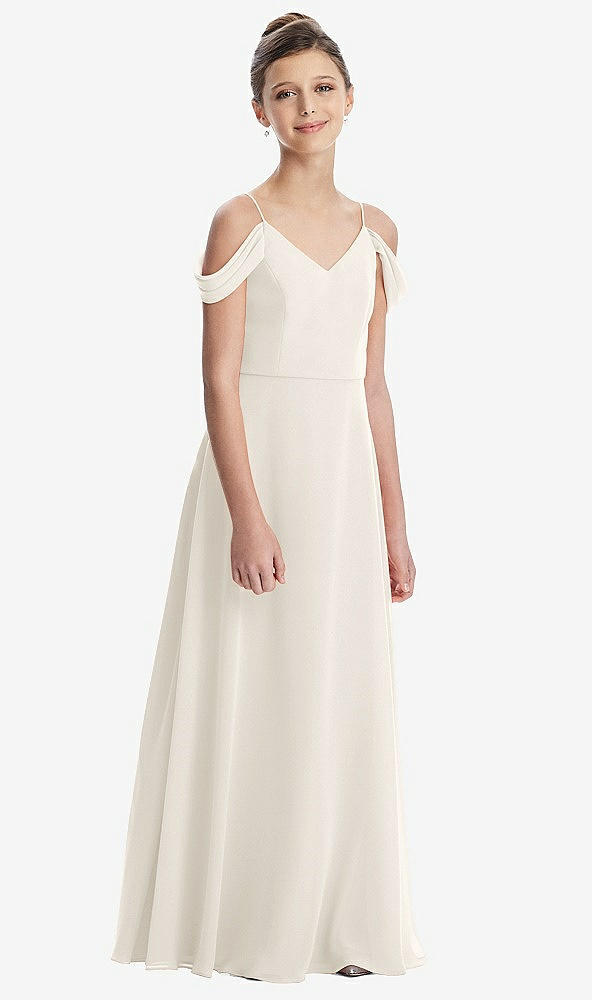 Front View - Ivory Draped Cold Shoulder Chiffon Juniors Dress