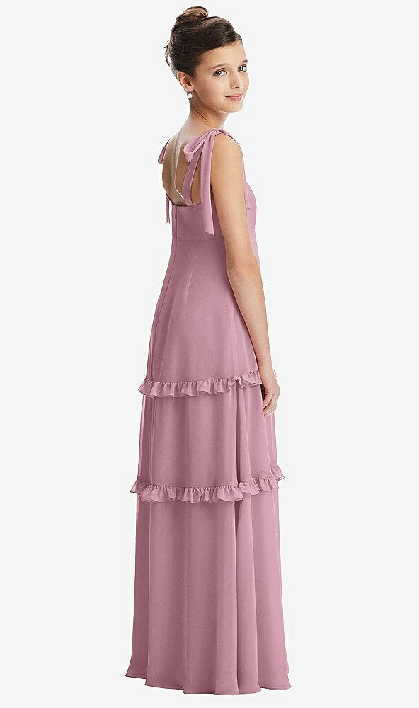Back View - Dusty Pink Tie-Shoulder Juniors Dress with Tiered Ruffle Skirt